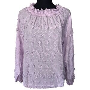 Ann Taylor Women's Small Lavender Floral Daisy Appliqué Coquette Boho Blouse